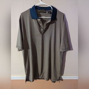 George Sherman Golf Polo Shirt Striped Beige/Navy Blue Men Size Large